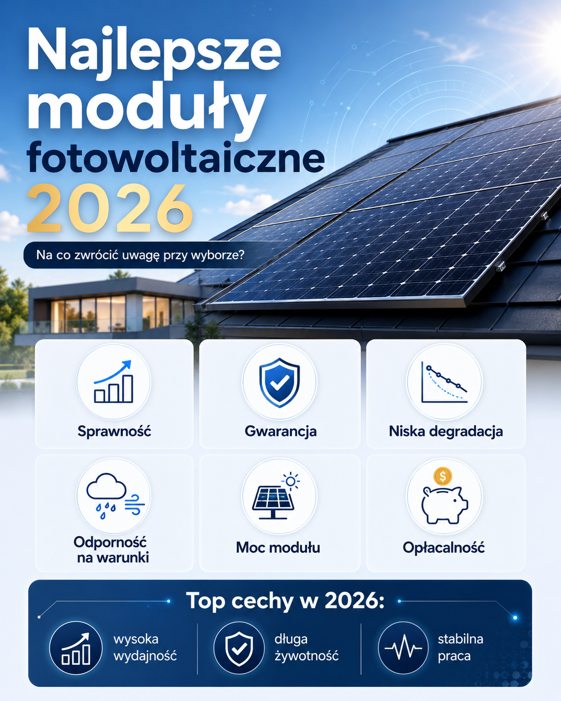 Najlepsze moduły fotowoltaiczne 2026 - instalacja paneli PV na domu